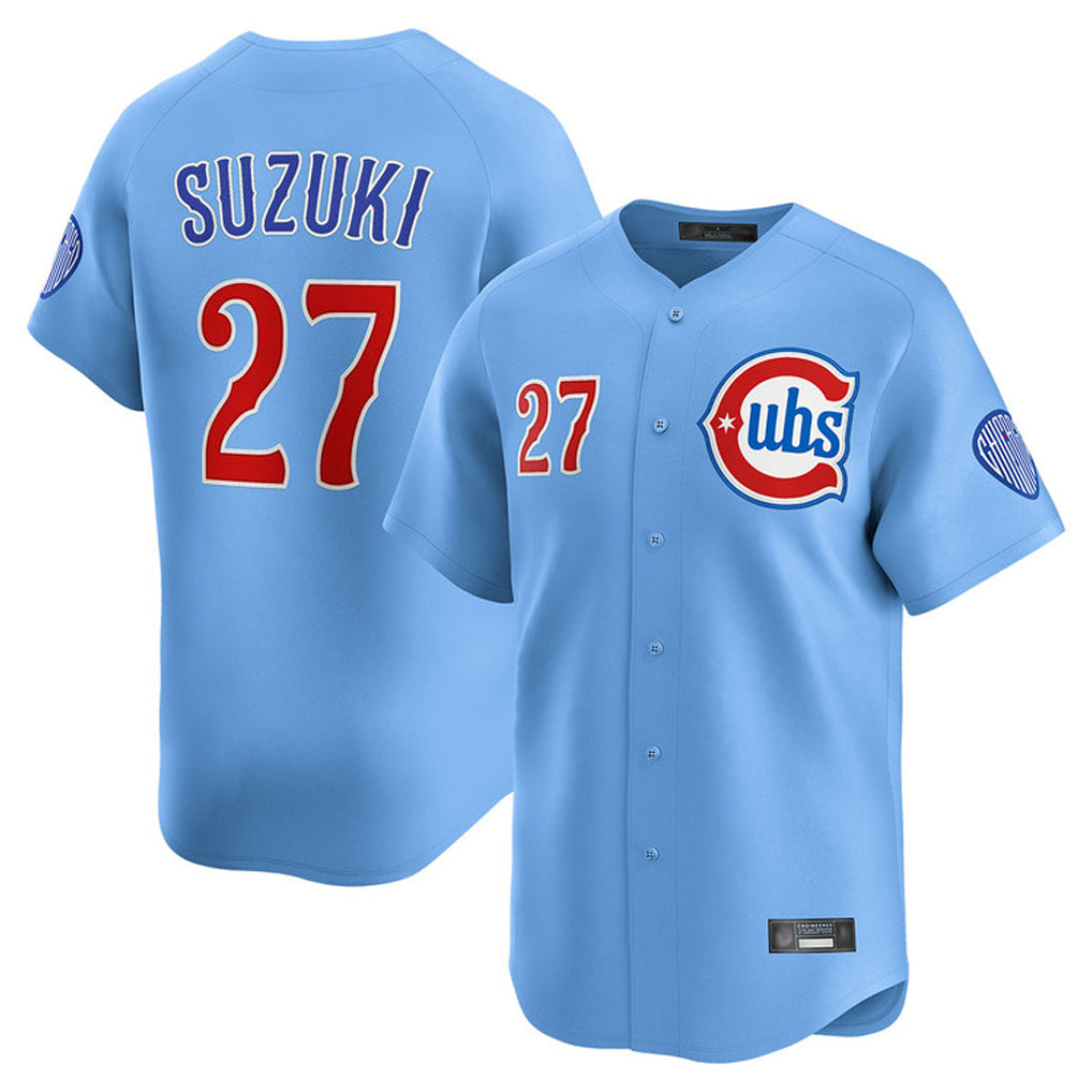 Johmsee C.Cubs #27 Seiya Suzuki Player Light Blue Limited Home Stitched Jerseys