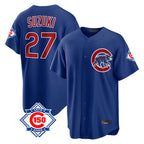 Johmsee C.Cubs #27 Seiya Suzuki Player Royal 150th Anniversary Home Game Stitched Jerseys