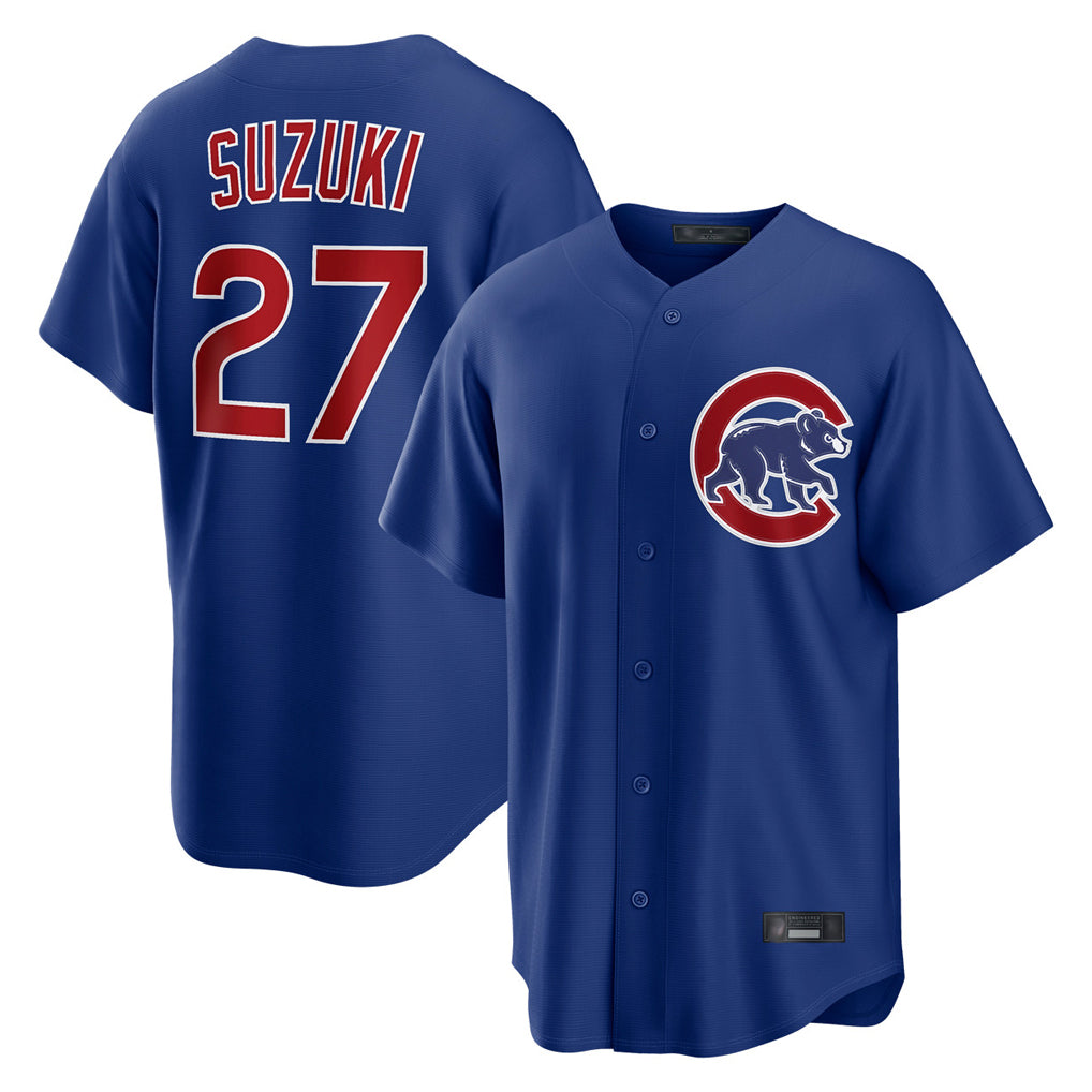Johmsee C.Cubs #27 Seiya Suzuki Player Royal Home Game Stitched Jerseys
