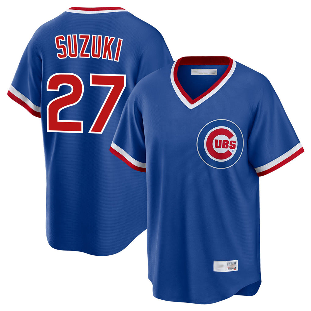 Johmsee C.Cubs #27 Seiya Suzuki Player Royal T-shirt Cooperstown Collection Limited Stitched Jerseys