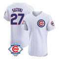 Johmsee C.Cubs #27 Seiya Suzuki Player White 150th Anniversary Limited Elite Home Game Stitched Jerseys