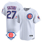 Johmsee C.Cubs #27 Seiya Suzuki Player White 150th Anniversary Limited Home Game Stitched Jerseys