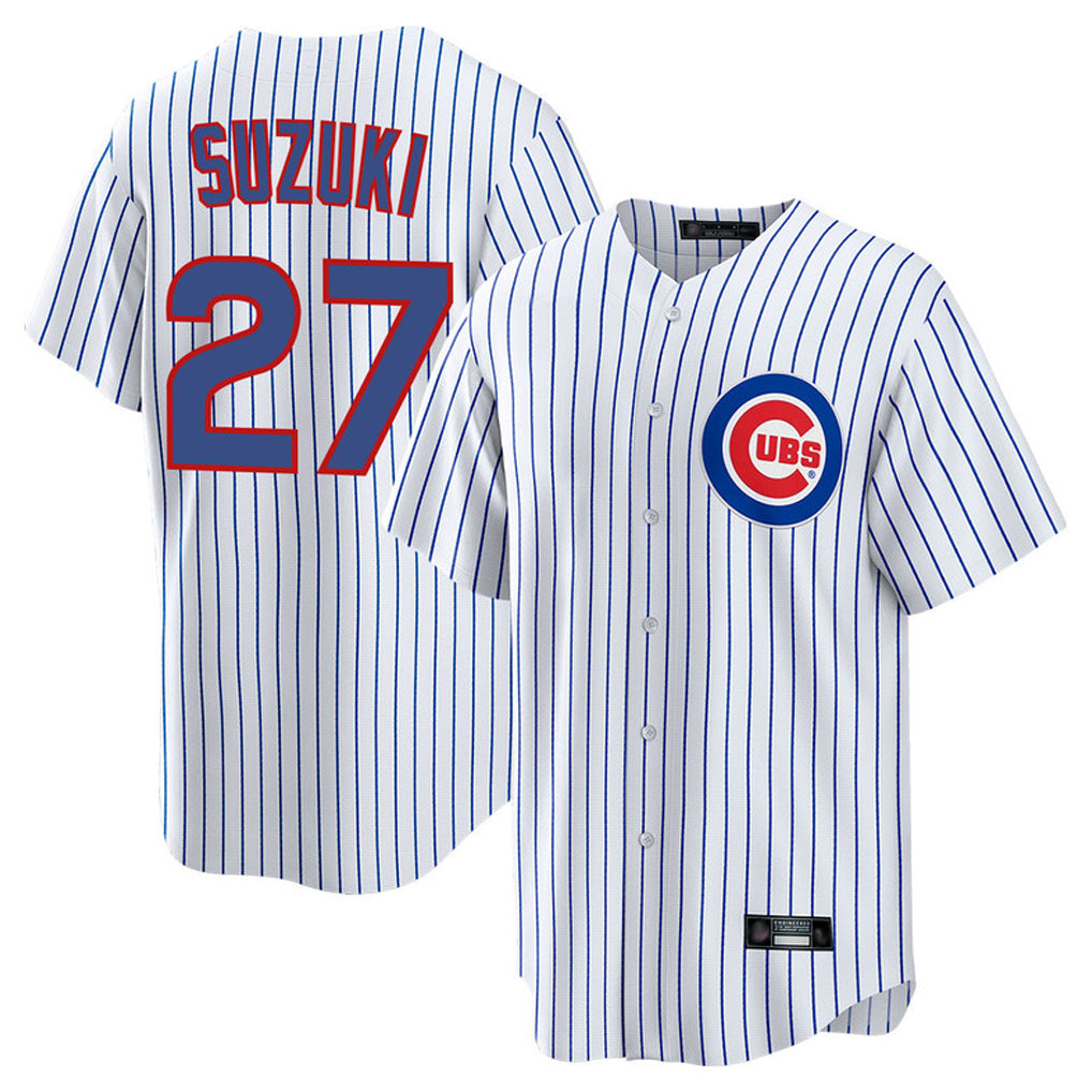 Johmsee C.Cubs #27 Seiya Suzuki Player White Game Home Stitched Jerseys