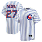 Johmsee C.Cubs #27 Seiya Suzuki Player White Game Home Stitched Jerseys