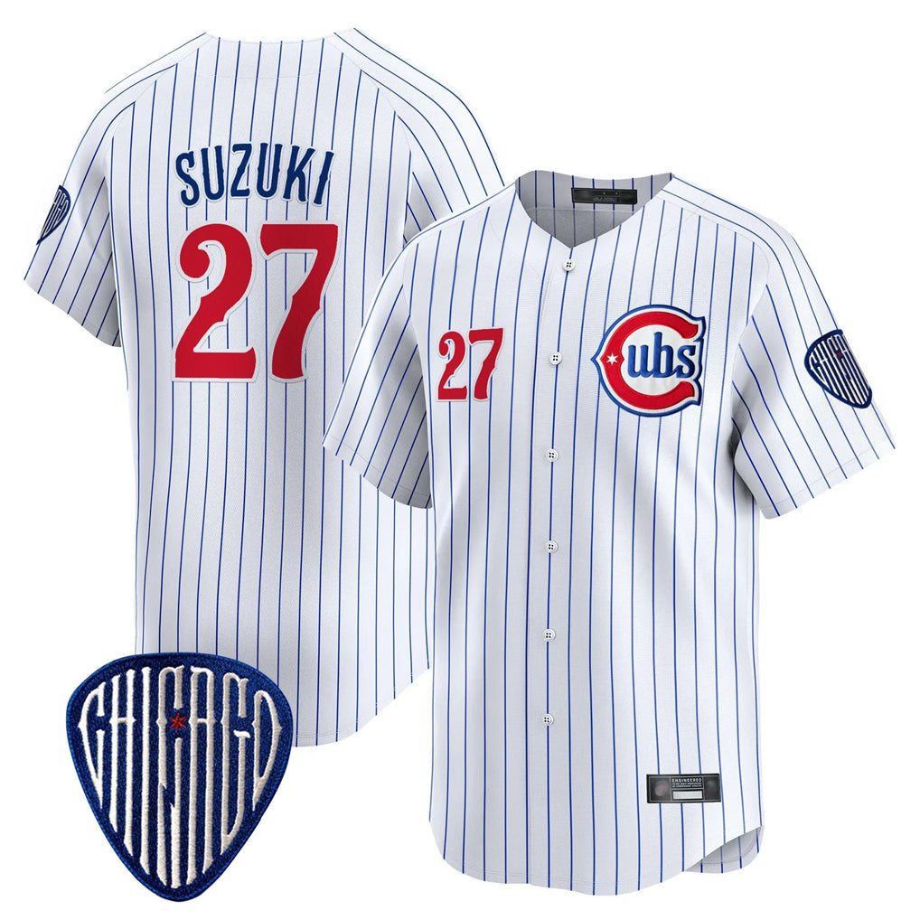 Johmsee C.Cubs #27 Seiya Suzuki Player White Pinstripe Vapor Premier Limited Home Stitched Jerseys