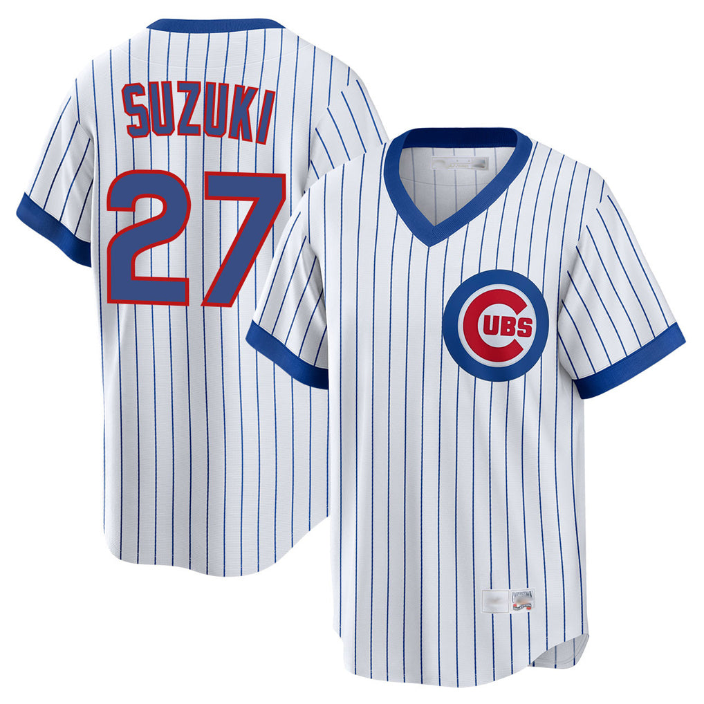 Johmsee C.Cubs #27 Seiya Suzuki Player White T-shirt Cooperstown Collection Limited Stitched Jerseys
