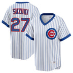 Johmsee C.Cubs #27 Seiya Suzuki Player White T-shirt Cooperstown Collection Limited Stitched Jerseys