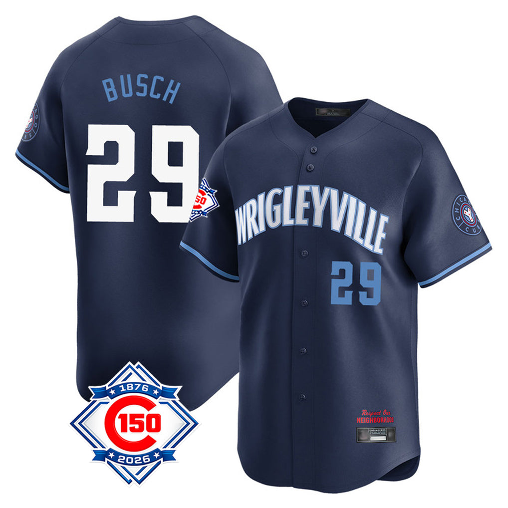 Johmsee C.Cubs #29 Michael Busch Player Navy City Connect 150th Anniversary Limited Home Stitched Jerseys
