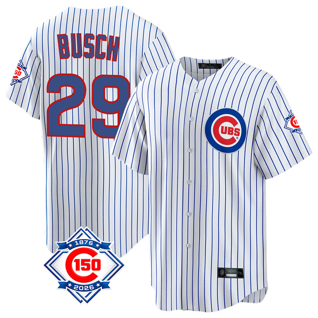 Johmsee C.Cubs #29 Michael Busch Player White 150th Anniversary Home Game Stitched Jerseys