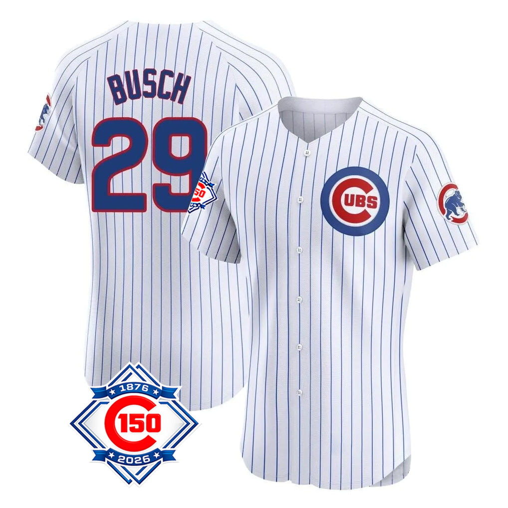 Johmsee C.Cubs #29 Michael Busch Player White 150th Anniversary Limited Elite Home Game Stitched Jerseys
