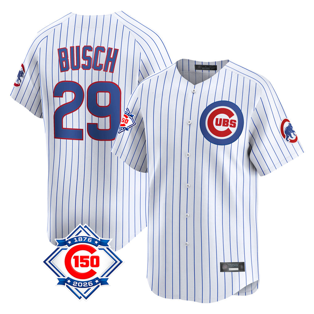 Johmsee C.Cubs #29 Michael Busch Player White 150th Anniversary Limited Home Game Stitched Jerseys