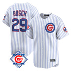 Johmsee C.Cubs #29 Michael Busch Player White 150th Anniversary Limited Home Game Stitched Jerseys
