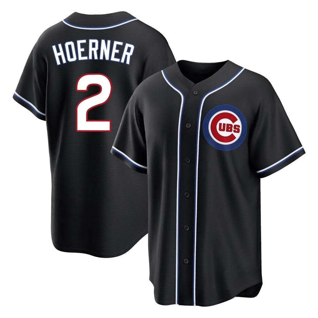 Johmsee C.Cubs #2 Nico Hoerner Player Black Fashion Out Game Stitched Jerseys