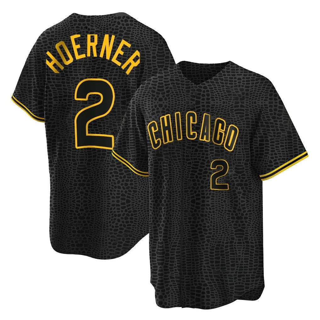 Johmsee C.Cubs #2 Nico Hoerner Player Black Snake Skin City Game Stitched Jerseys