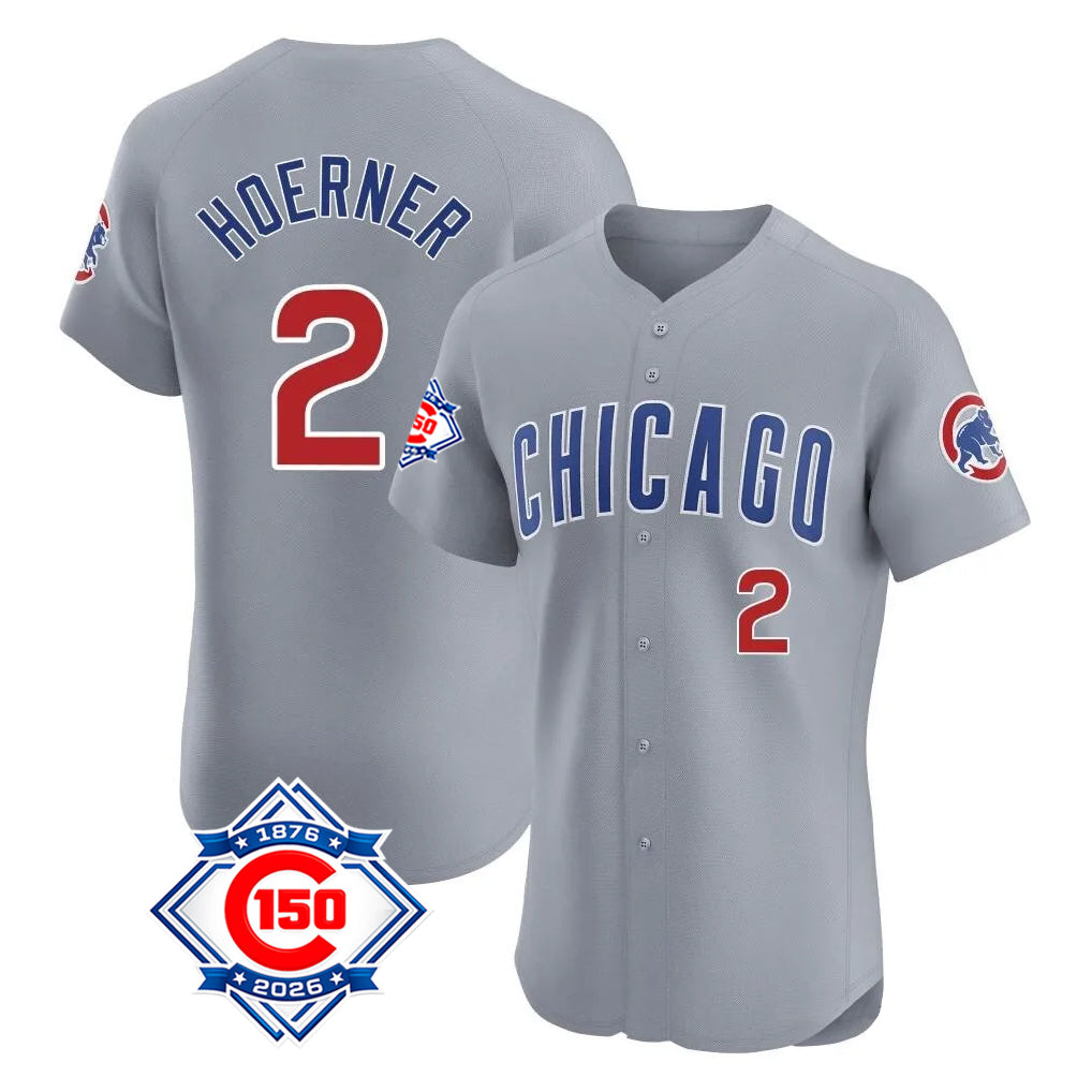 Johmsee C.Cubs #2 Nico Hoerner Player Gray Road 150th Anniversary Limited Elite Home Stitched Jerseys