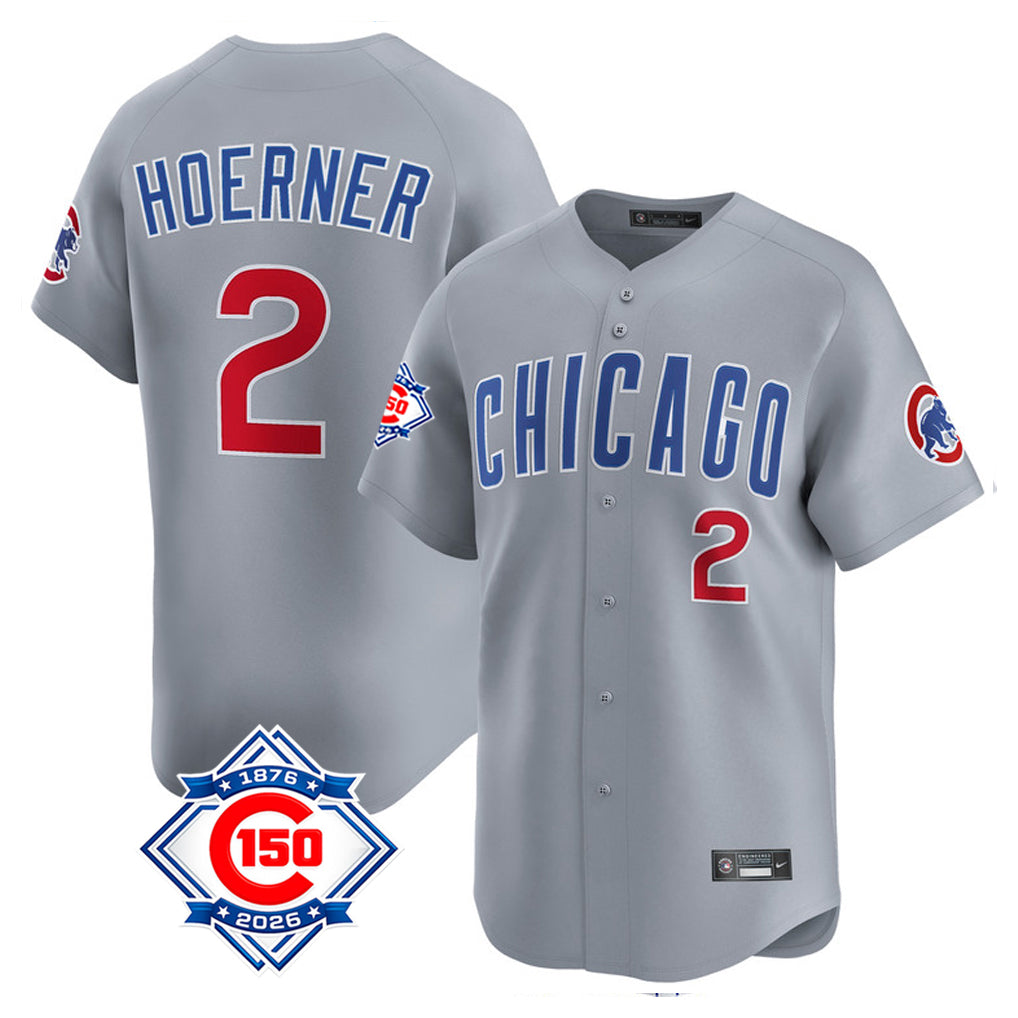 Johmsee C.Cubs #2 Nico Hoerner Player Gray Road 150th Anniversary Limited Home Stitched Jerseys