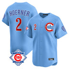 Johmsee C.Cubs #2 Nico Hoerner Player Light Blue 150th Anniversary Limited Home Stitched Jerseys
