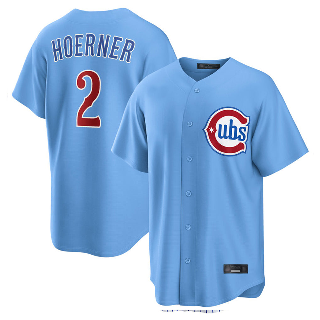 Johmsee C.Cubs #2 Nico Hoerner Player Light Blue Home Game Stitched Jerseys