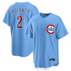 Johmsee C.Cubs #2 Nico Hoerner Player Light Blue Home Game Stitched Jerseys