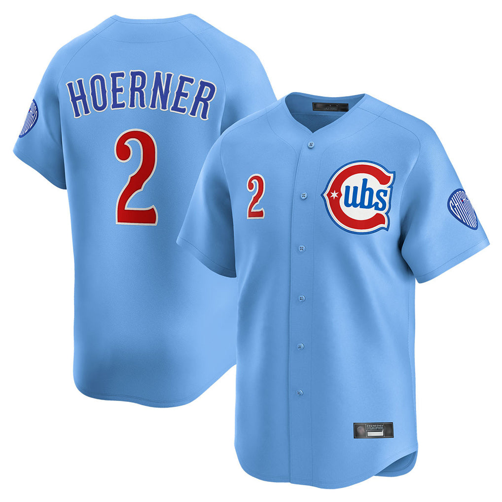 Johmsee C.Cubs #2 Nico Hoerner Player Light Blue Limited Home Stitched Jerseys