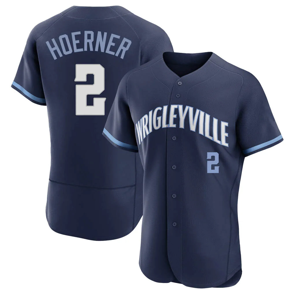 Johmsee C.Cubs #2 Nico Hoerner Player Navy City Connect Limited Elite Home Stitched Jerseys