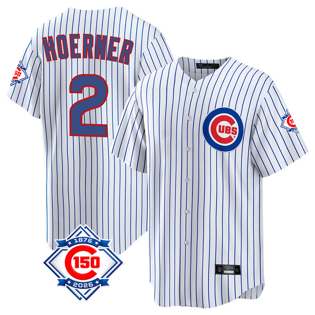 Johmsee C.Cubs #2 Nico Hoerner Player White 150th Anniversary Home Game Stitched Jerseys