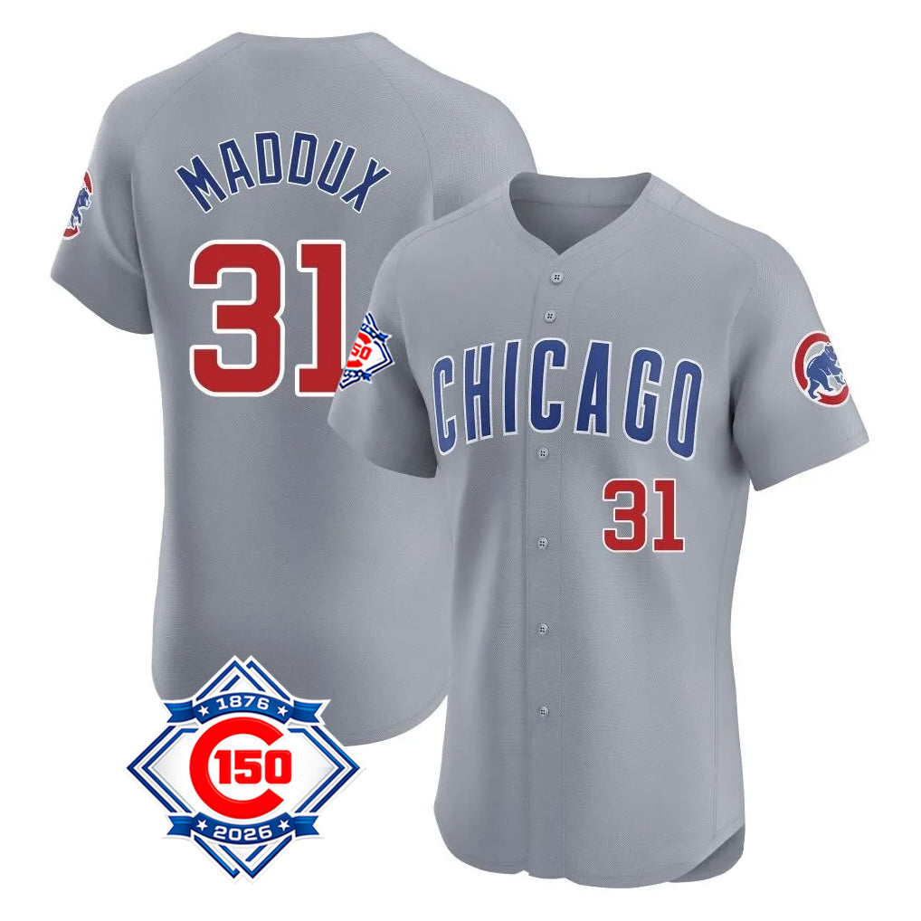 Johmsee C.Cubs #31 Greg Maddux Player Gray Road 150th Anniversary Limited Elite Home Stitched Jerseys