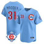 Johmsee C.Cubs #31 Greg Maddux Player Light Blue 150th Anniversary Limited Home Stitched Jerseys