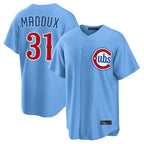 Johmsee C.Cubs #31 Greg Maddux Player Light Blue Home Game Stitched Jerseys