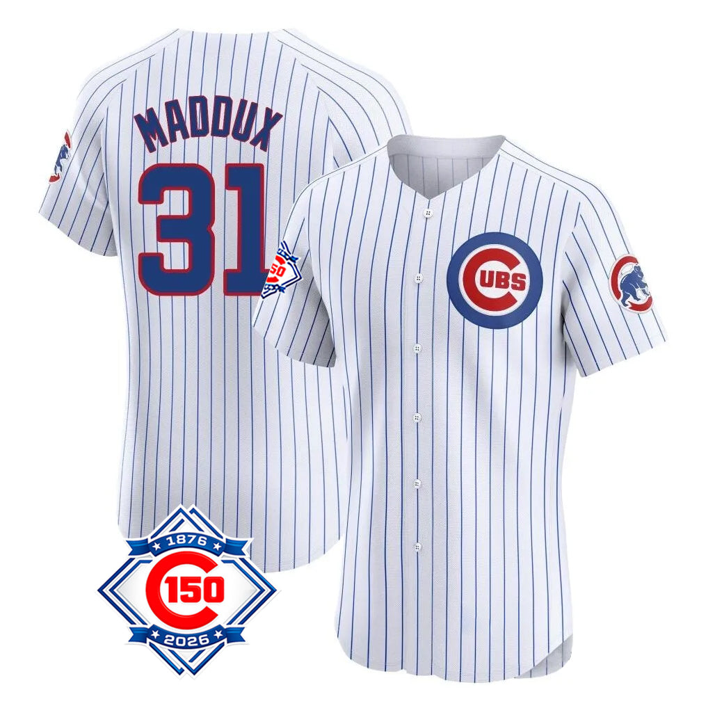 Johmsee C.Cubs #31 Greg Maddux Player White 150th Anniversary Limited Elite Home Game Stitched Jerseys