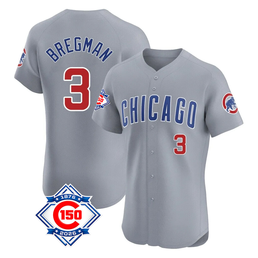 Johmsee C.Cubs #3 Alex Bregman Gray Road 150th Anniversary Limited Elite Home Stitched Jerseys