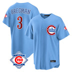 Johmsee C.Cubs #3 Alex Bregman Light Blue 150th Anniversary Home Game Stitched Jerseys