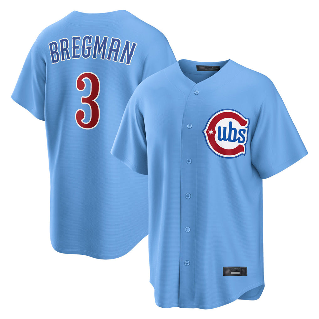 Johmsee C.Cubs #3 Alex Bregman Light Blue Home Game Stitched Jerseys