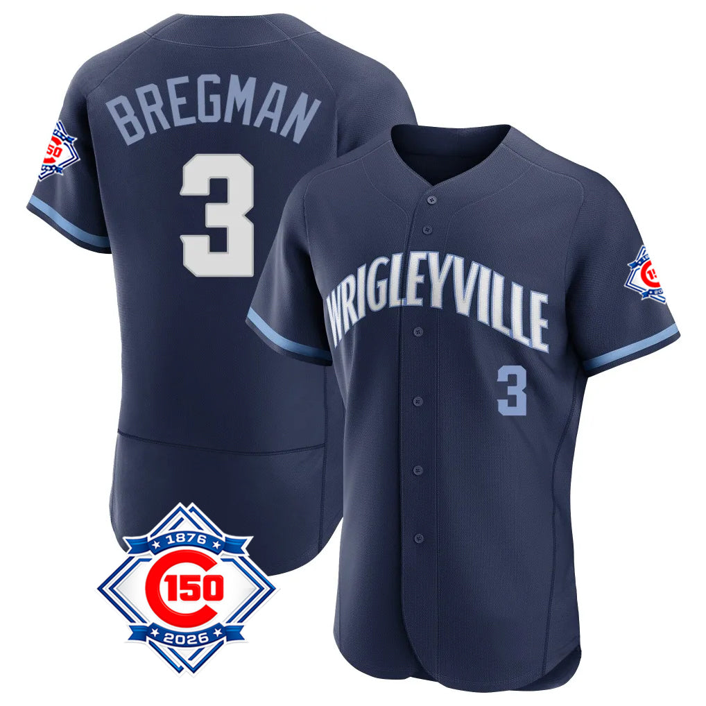 Johmsee C.Cubs #3 Alex Bregman Navy City Connect 150th Anniversary Limited Elite Home Stitched Jerseys