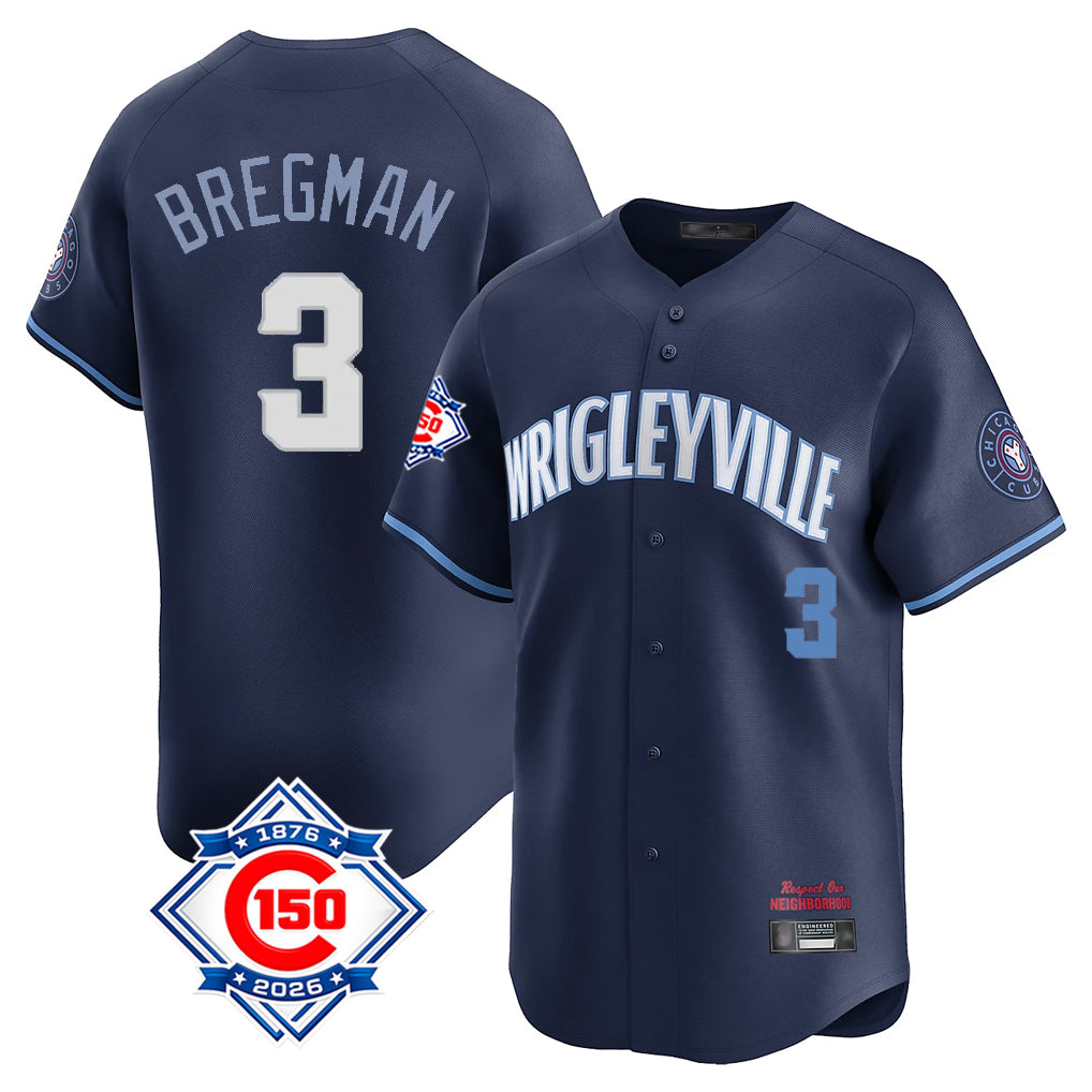 Johmsee C.Cubs #3 Alex Bregman Navy City Connect 150th Anniversary Limited Home Stitched Jerseys
