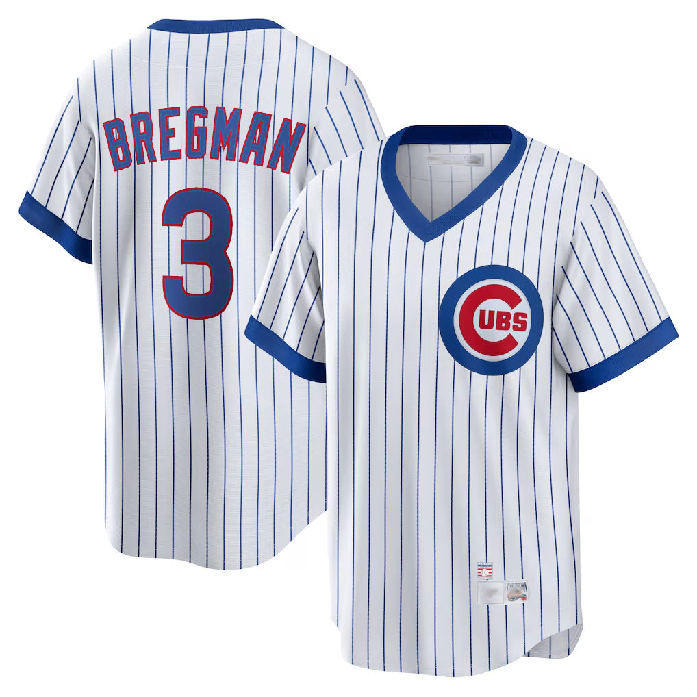 Johmsee C.Cubs #3 Alex Bregman White T-shirt Cooperstown Collection Limited Stitched Jerseys