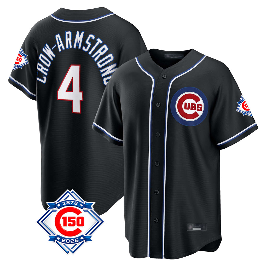 Johmsee C.Cubs #4 Pete Crow-Armstrong Player Black Fashion Out 150th Anniversary Game Stitched Jerseys