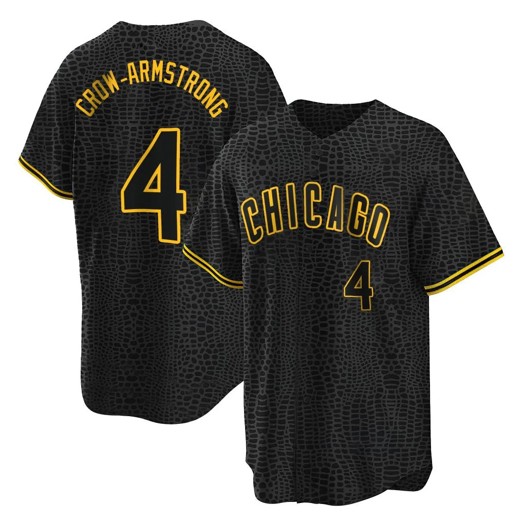 Johmsee C.Cubs #4 Pete Crow-Armstrong Player Black Snake Skin City Game Stitched Jerseys