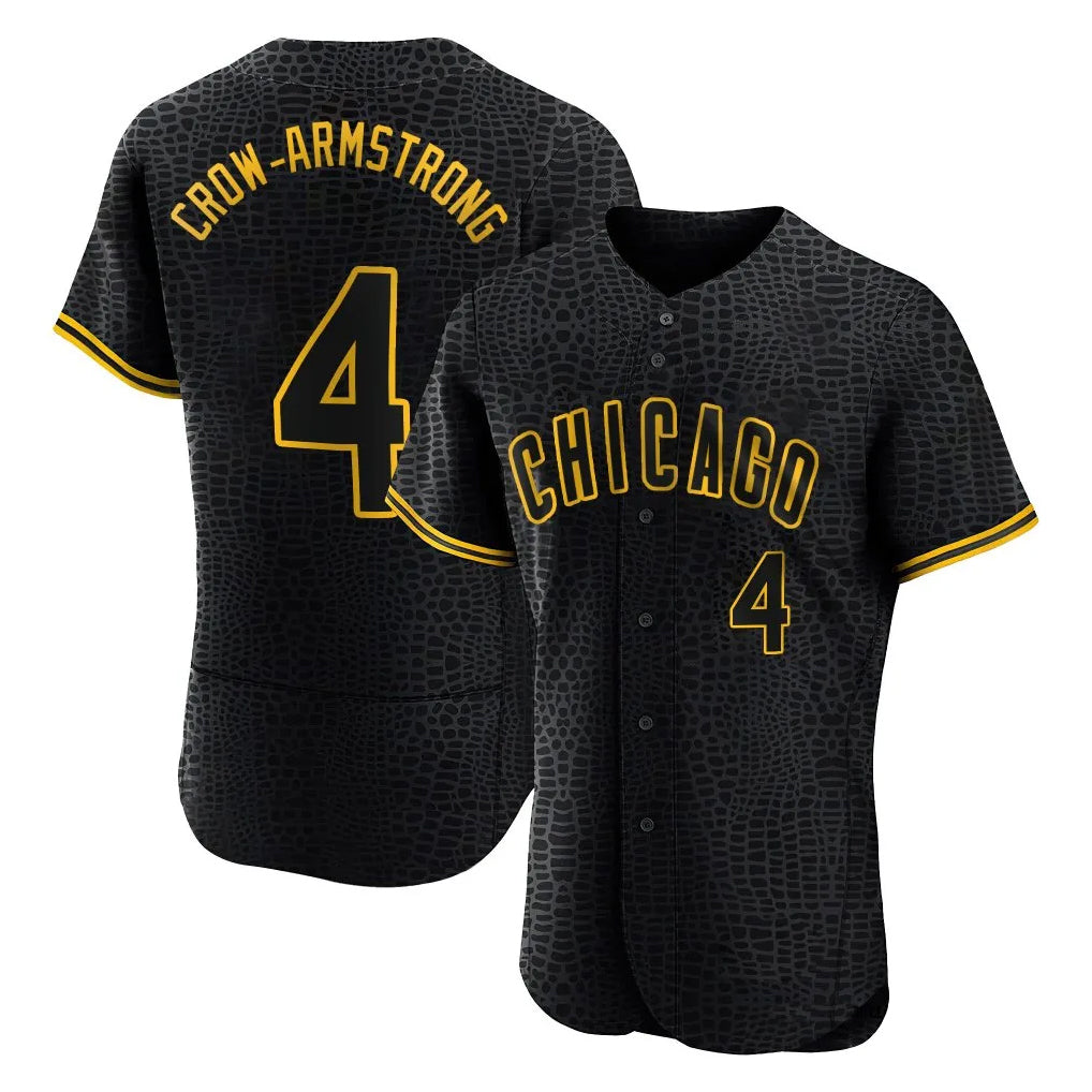 Johmsee C.Cubs #4 Pete Crow-Armstrong Player Black Snake Skin City Limited Elite Home Game Stitched Jerseys