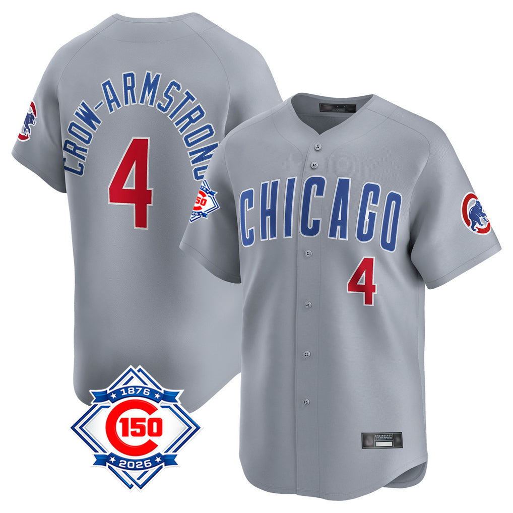 Johmsee C.Cubs #4 Pete Crow-Armstrong Player Gray Road 150th Anniversary Limited Home Stitched Jerseys