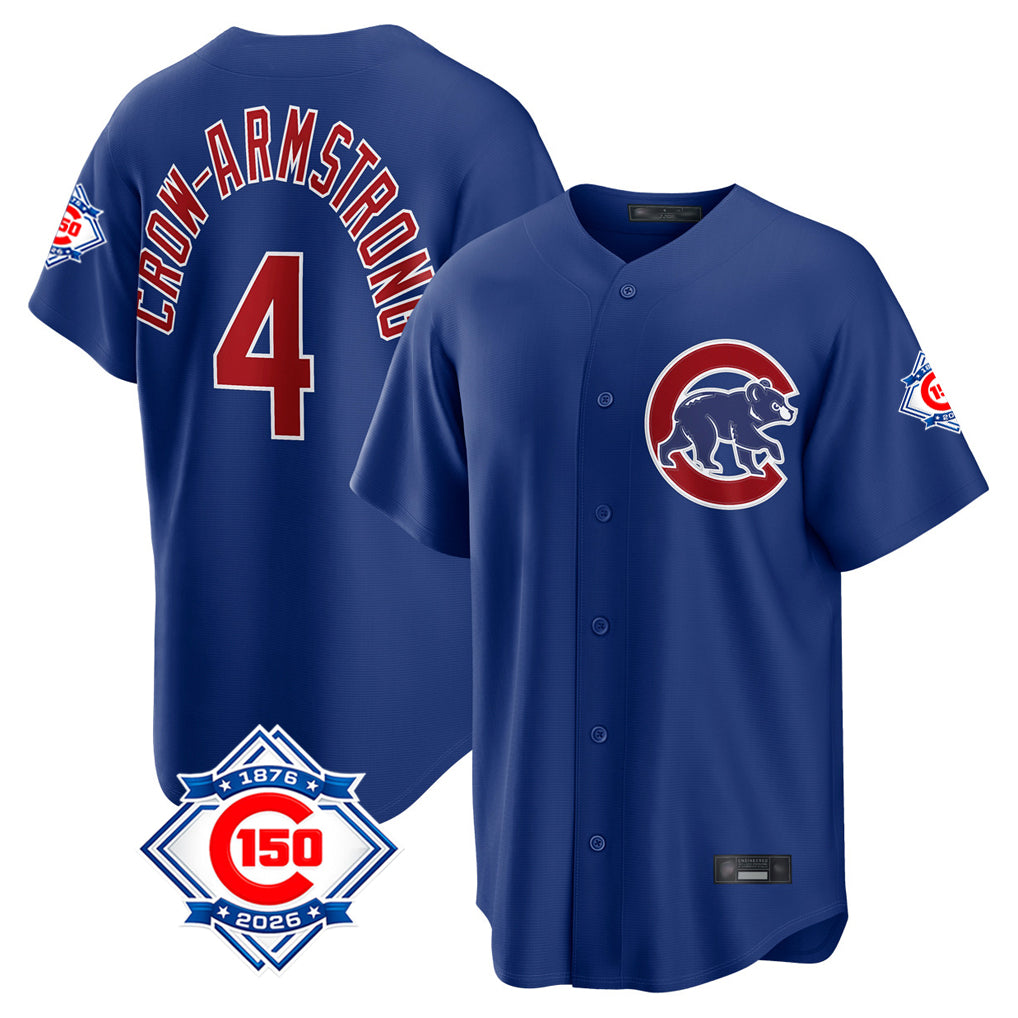 Johmsee C.Cubs #4 Pete Crow-Armstrong Player Royal 150th Anniversary Home Game Stitched Jerseys