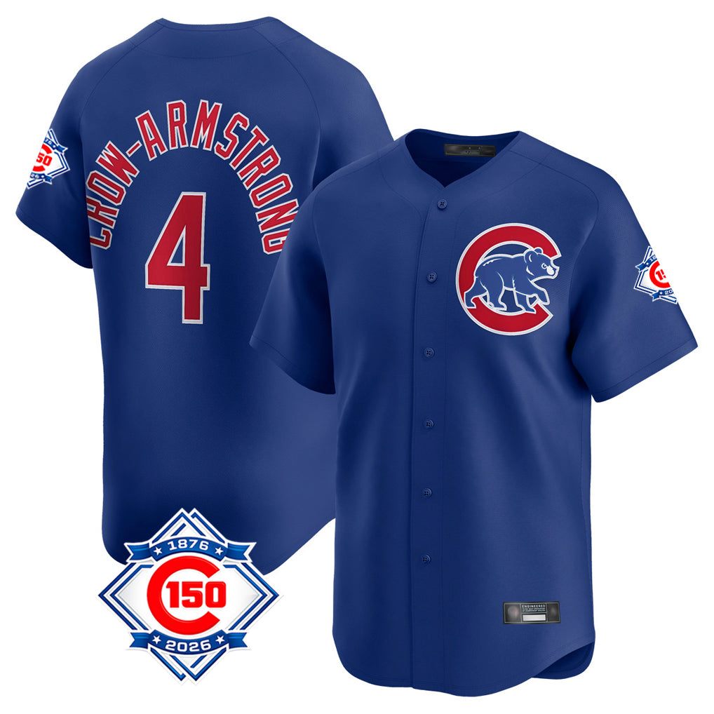 Johmsee C.Cubs #4 Pete Crow-Armstrong Player Royal 150th Anniversary Limited Home Stitched Jerseys