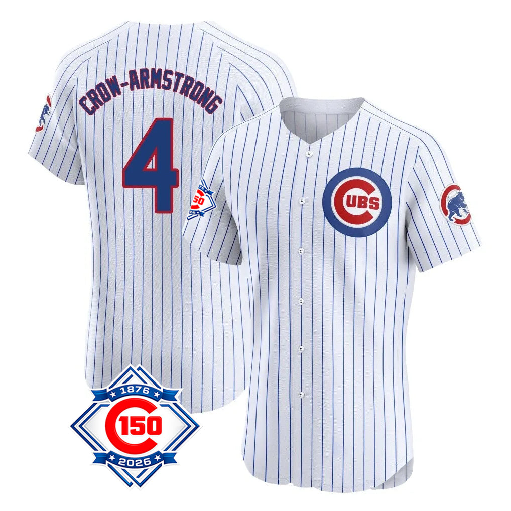 Johmsee C.Cubs #4 Pete Crow-Armstrong Player White 150th Anniversary Limited Elite Home Game Stitched Jerseys