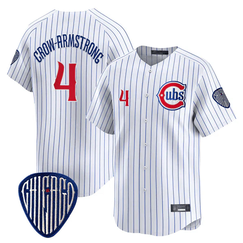 Johmsee C.Cubs #4 Pete Crow-Armstrong Player White Pinstripe Vapor Premier Limited Home Stitched Jerseys