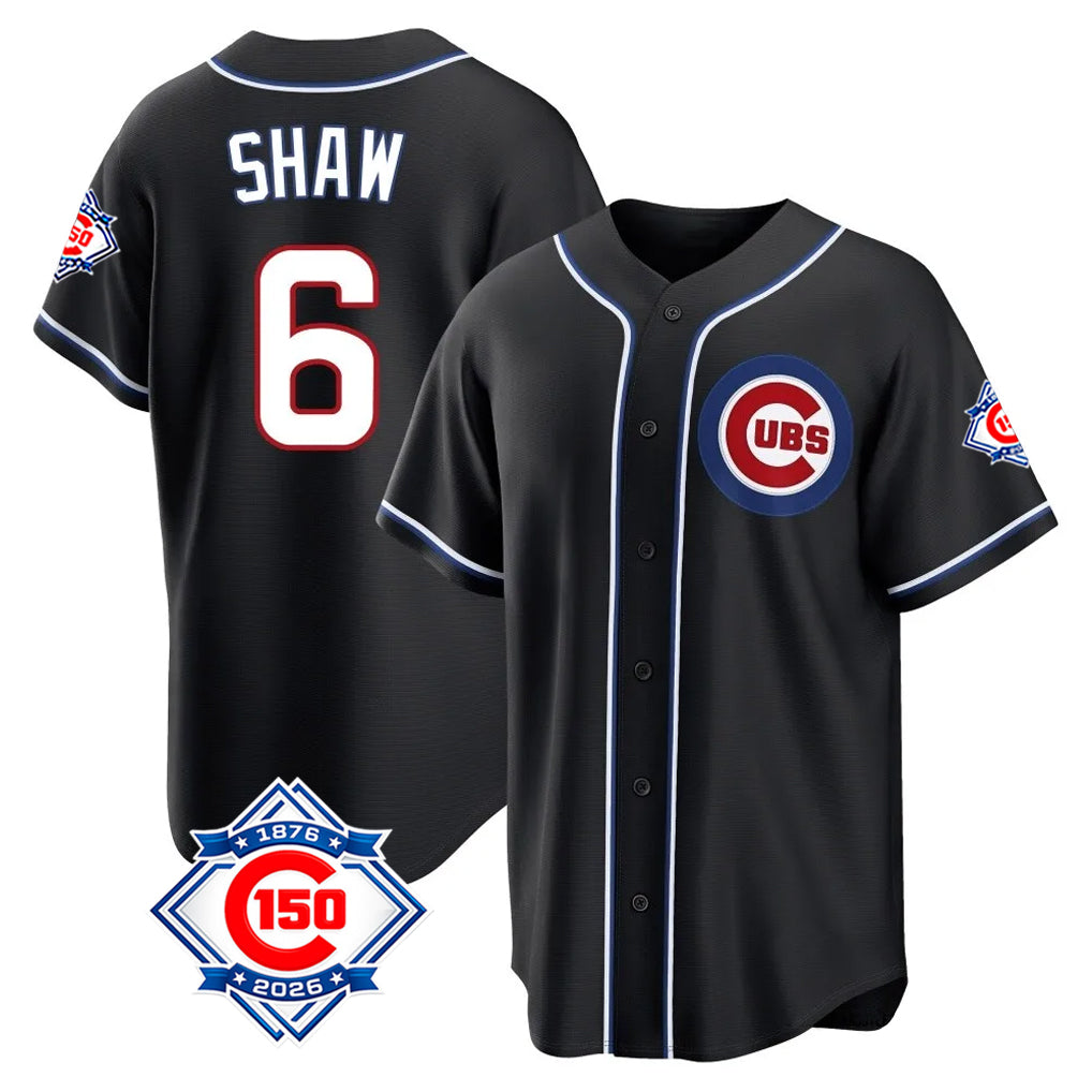 Johmsee C.Cubs #6 Matt Shaw Player Black Fashion Out 150th Anniversary Game Stitched Jerseys