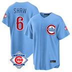 Johmsee C.Cubs #6 Matt Shaw Player Light Blue 150th Anniversary Home Game Stitched Jerseys