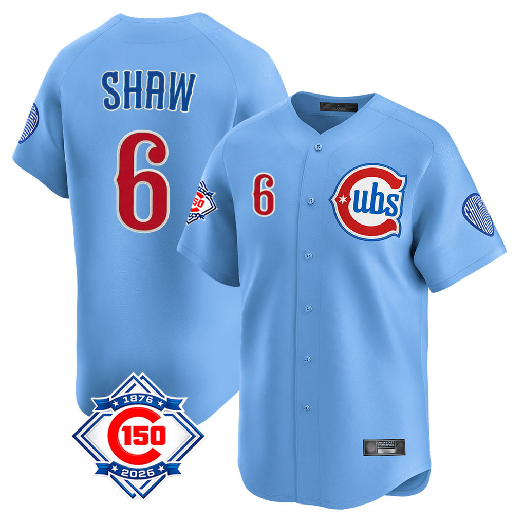 Johmsee C.Cubs #6 Matt Shaw Player Light Blue 150th Anniversary Limited Home Stitched Jerseys
