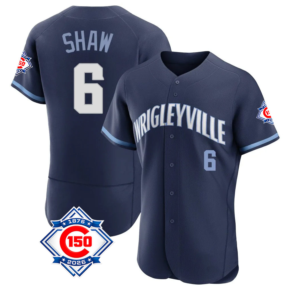 Johmsee C.Cubs #6 Matt Shaw Player Navy City Connect 150th Anniversary Limited Elite Home Stitched Jerseys