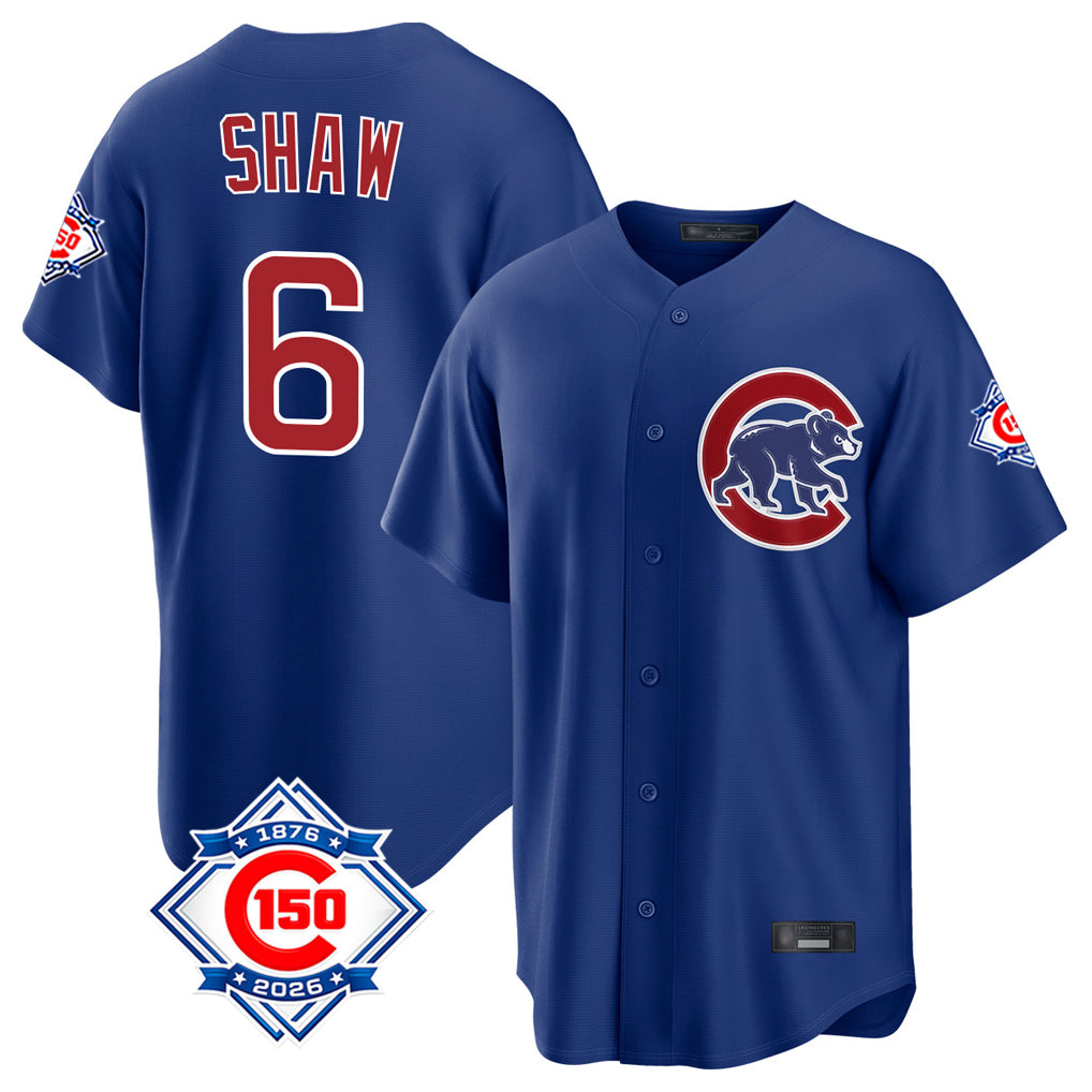 Johmsee C.Cubs #6 Matt Shaw Player Royal 150th Anniversary Home Game Stitched Jerseys