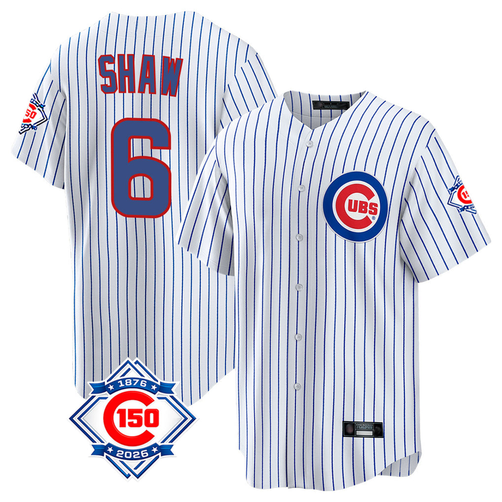 Johmsee C.Cubs #6 Matt Shaw Player White 150th Anniversary Home Game Stitched Jerseys
